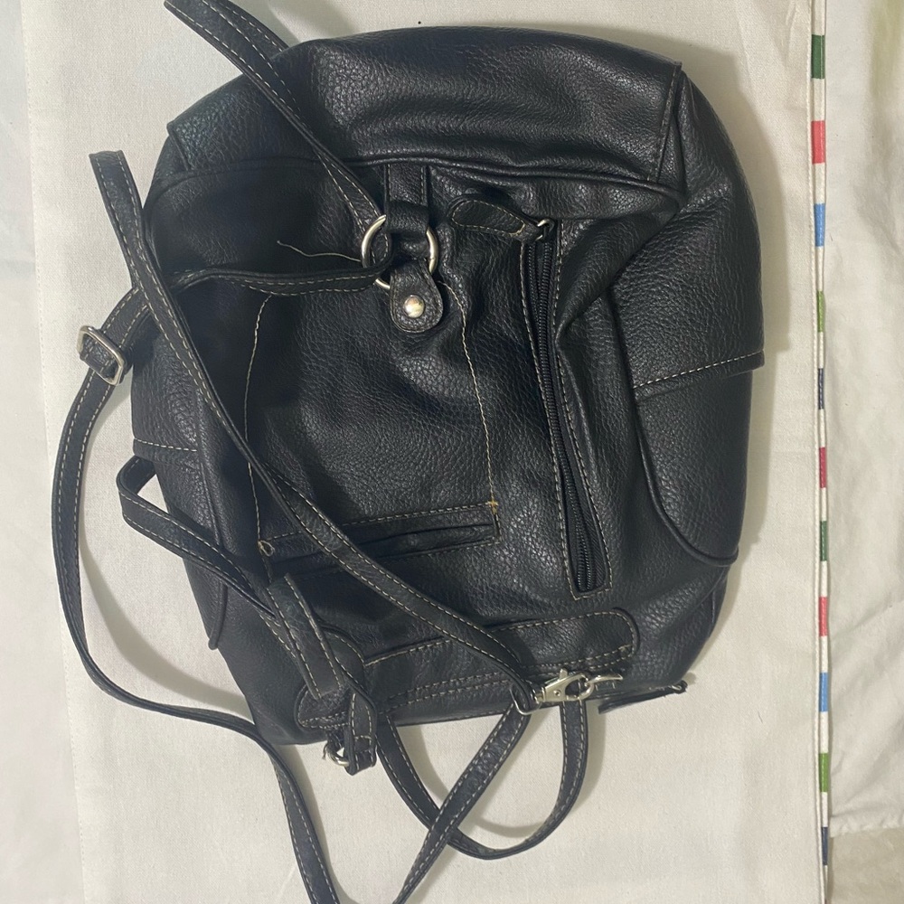 MultiSac Black Leather Back Pack Purse Womens Convertible Shoulder Bag - Picture 10 of 13
